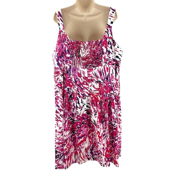Pink Purple Painted Print Cotton Sundress Size 20W 2X Summer Dress Plus Size New - Picture 3 of 7